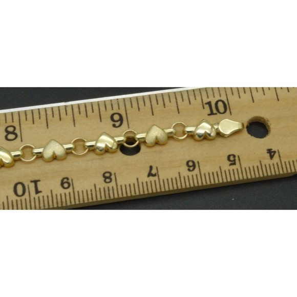 Real 14K Yellow Gold 5.3mm Puffed Heart Link Ankle Bracelet 9-10 - Picture 4 of 6